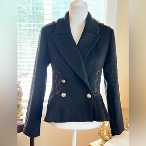 VENUS Black Double-Breasted Jacket with Gold Accents